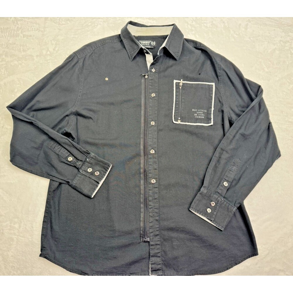 Most Official Seven Mens Size XL Shirt Black Long Sleeve Front Zip Button